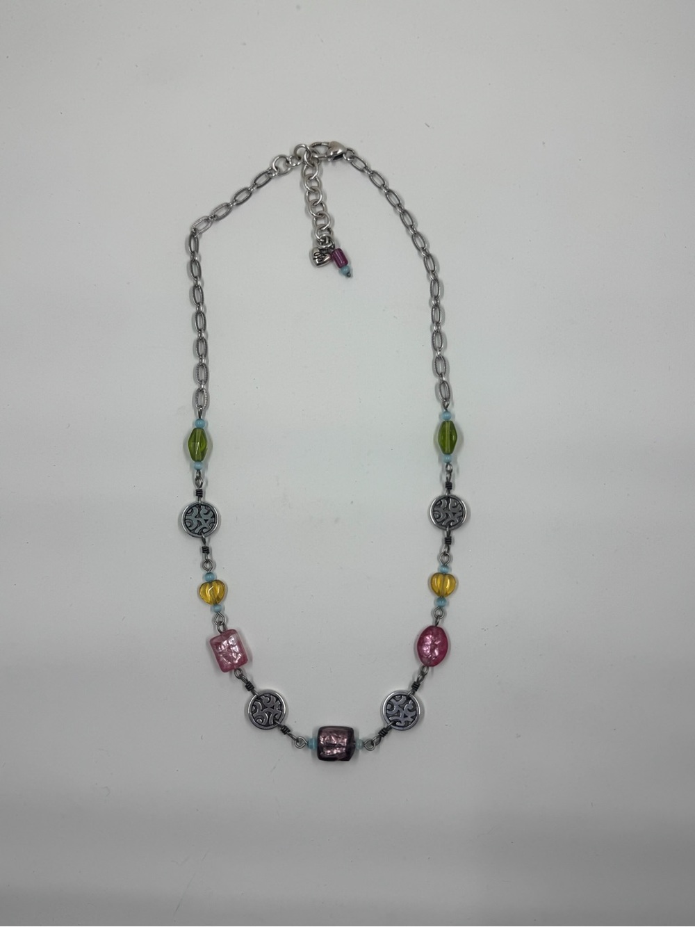 Brighton - Handcrafted Multicolor Bead Necklace - Pink, Green & Yellow Accents